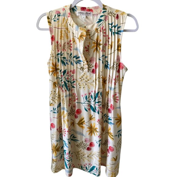 NWOT  White Mark Women's Yellow Floral Sleeveless Tunic Top with Pockets  Large - Picture 1 of 6